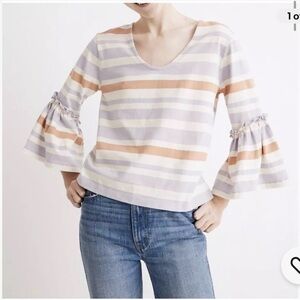 Madewell 100% Cotton Fairhaven Striped Blouse Bell Sleeve Cottagecore Boho Sz S